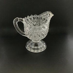 Vintage King & Son Fine Cut and Block Creamer No. 25 Clear Glass 6” EAPG
